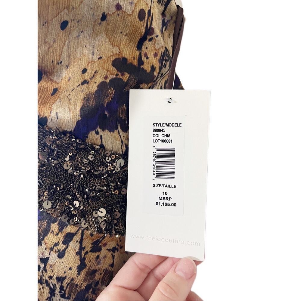 THEIA COUTURE SEQUIN V-NECK PURPLE GOLD BROWN SILK EVENING EVENT PROM GOWN 10 - Picture 7 of 10